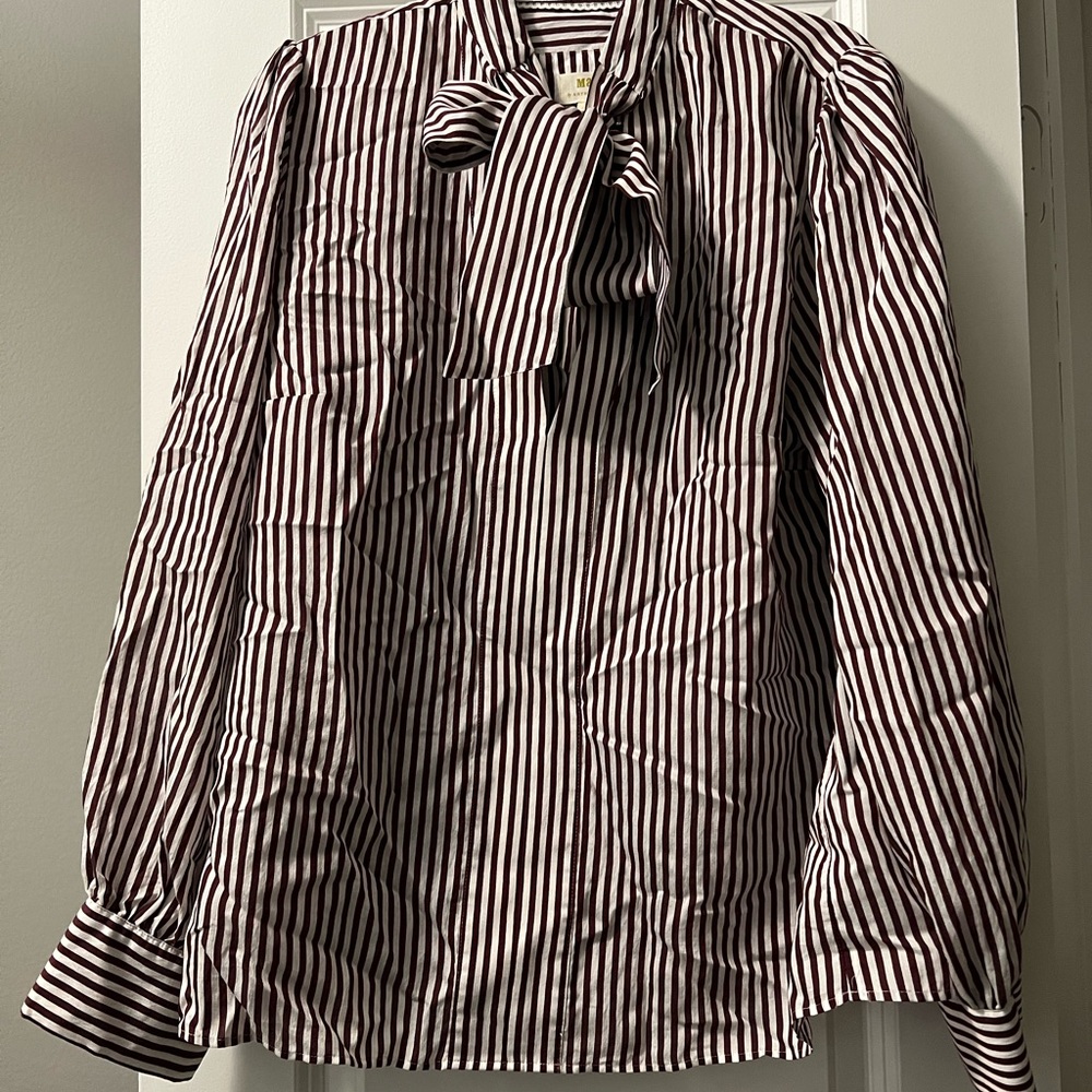 Anthropologie maroon and White Striped Blouse